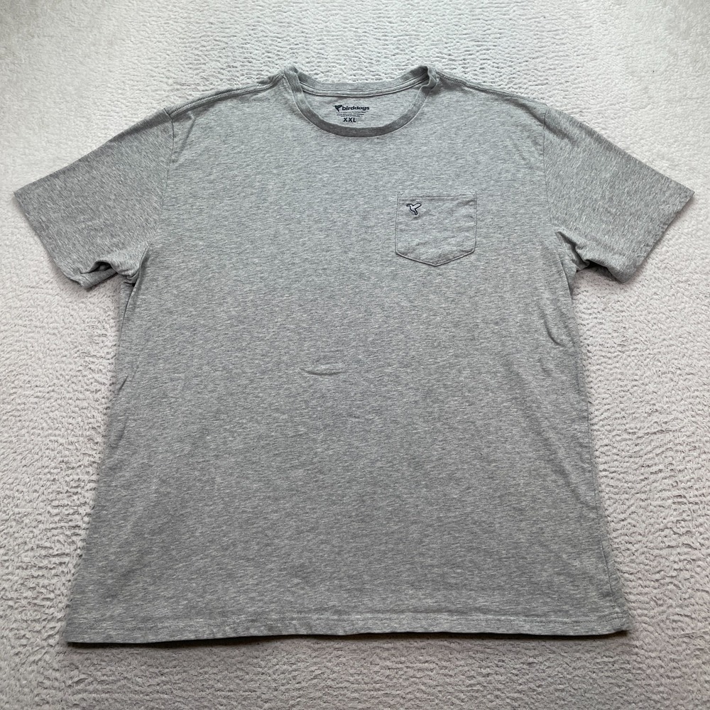 Birddogs Shirt Mens XXL Gray Tee Short‎ Sleeve Crew Neck Stretch Pocket Logo